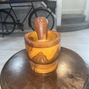 Artisan 1970s Vintage  Wood Carved Hawaiian Mortar And Pestle​​​​​